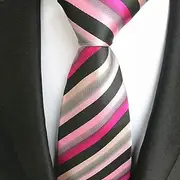 Men's tie Rose and Silver Gray Black Striped Silk tie