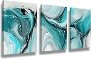 LUDEYI Modern abstract wall art canvas prints, 3 pieces of blue-green and grey fluid art, for living room, bedroom and office wall decoration, contemporary home decoration 16"x24"x3