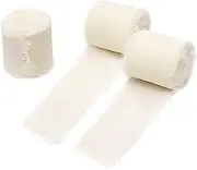 Handmade Fringe Chiffon Ribbon - 3 Rolls Silk and Rose Pink Cotton Linen With Frayed Edges - Craft Fabric Cloth Ribbon for DIY Projects - White, 4cm x 5m