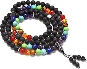 [HOMEYU] 8mm Amazonite Turquoise Lava Rock Healing 108 Buddhist Prayer Mala Beads Pendant 7 Chakra Yoga Bracelet Necklace