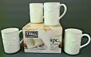 Libbey Dinnerware 4 Mugs Cups 11 Ounces White Fruit Garland Gold Band NIB