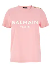 [Balmain] Balmain-Gold Button T Shirt Rosa-Donna M