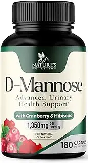 D-Mannose Capsules with Cranberry for UTI Support 1350mg - Extra Strength Urinary Tract Cleanse & Bladder Health, All-Natural Fast-Acting Pills w/Dandelion & Hibiscus, for Men & Women - 180 Capsules