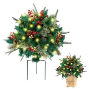 Lighted Artificial Christmas Urn Filler Decor Xmas Holiday Pine Tree Planter Filler