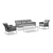 Hugo 3+1+1 Seater Outdoor Aluminium and Rope Lounge Set with Coffee Table White - Grey rope - Textured Olefin Grey