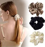 Big Real Silk Scrunchies - 3Pcs Satin Hair Ties, Soft Elastic Hair Band Ponytail Holder, Large Jumbo Hair Scrunchy, No Crease Hair Tie
