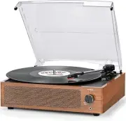 Vinyl Record Player with Speaker - Vintage Style 3-Speed Belt-Driven Turntable