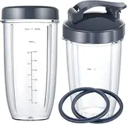 Blender Replacement Cups for Nutribullet Blender, 32oz & 24oz Cups with Flip Top To Go Lid & Flat Lid & Rubber Gasket, Compatible with Nutri Bullet 600W/900W Blenders (6 PCS)