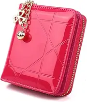 [WUSHAUALNS] Anti Theft Wallet for Women Women's Wallets Coin Purse Short Folding Small Wallet Ladies Credit Card Holder Patent Leather Case Money Bag Cute(Rosered)
