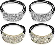 Sparkly rhinestones Hair Ties, 4Pcs Sparkly rhinestones Ponytail Holders,Crystal Hair Scrunchie Glitter Rhinestone hair Cuff Rope,Rhinestone Ponytail Cuffs hair Ponytail Holder Glitter Elastic Hair Tie