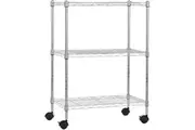 Adjustable 3-Shelf Heavy Duty Storage Shelving Unit with 4 Wheel Casters - Chrome (59cm x 34cm x 83cm)