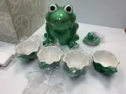 Vintage Department 56 Frog Ceramic Teapot Tea Cups 5 Piece Set - NIB