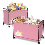 2PCS 180L Kids Large Toy Box with Wheels, Metal & Oxford Cloth Big Toy Chest