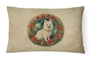 Japanese Spitz Christmas Flowers Throw Pillow