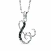 Enhanced Black Natural Diamond Accent "S" Initial Pendant in Sterling Silver