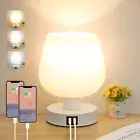 Touch Bedside Table Lamp with 2 USB Ports, Dimmable Small Nightstand Lamp for Be