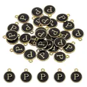 Letter Charm, 30 Pcs Capital Initial Alphabet P Letter Charm for Bracelet, Black
