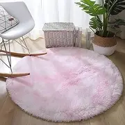 Large Fluffy Area Rugs, Soft Shaggy Round Rugs Carpets for Living Room Bedroom, Anti-Slip Indoor Modern Washable Furry Play Carpet Home Floor Mat Decor (Pink, 120cm (Round))