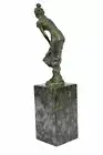 100% bronze sculpture art nouveau Art deco girl statue. signed Marble Figure