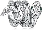 [Teleye] Coiled Spirit Snake Bead Charm 925 Sterling Silver Charm Fits For Pandora Bracelet Necklace, Cubic Zirconia, Created Cubic Zirconia