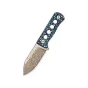 QSP Canary Fixed Blade Knife Black/Blue CF Handle Brass Copper Damascus QS141-G