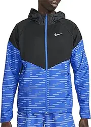 [Nike] Men’s Therma-FIT Repel Run Division Miler Hooded Full Zip Black/Hyper Royal/Silver Running Jacket, Stay Warm & Dry, Lightweight Reflective Running Jacket, Style DD6102/Color 011, Size Medium
