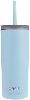 [Oasis] Super Sipper' Stainless Steel Double Wall Insulated Tumbler W/Silicone Straw 600Ml - Island Blue