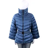 在飛比找Yahoo奇摩購物中心優惠-TRUSSARDI 絲光藍絎縫高領/連帽科技棉保暖外套(附腰