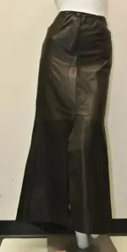 $6990 NEW Chanel Classic Black LEATHER MAXI SKIRT Long Silk Front Slit Bag 42