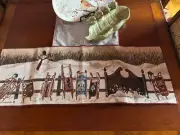 Snowman Table Runner Tapestry - Burgundy and Off-White