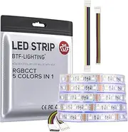 [BTF-LIGHTING] RGBCCT 5 Colors in 1 LED 5050SMD RGBWW RGB+Dimmable Tunable Color Temperature 2700K-6500K 16.4ft 60LEDs/m 300LEDs DC12V Multi-Colored Tape Lights IP67 White PCB(No Adapter or Controller)