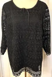 Talbots Blouse Sz 2Xp Black Crochet Floral Lace Lined Peasant Tunic Top NWT