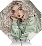 [PDZRMY] Woman Art Flower UV Protection Travel Umbrella Compact for Rain and Sun - Auto Open and Close UPF 50+ Windproof Portable 46” Sun Umbrella for Women and Men