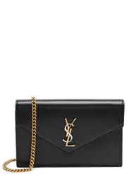 Saint Laurent Envelope Leather Wallet on Chain, Leather Wallet, Black One Size