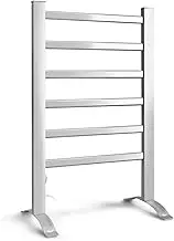 MODAA Portable and Free Standing Electric Heated Towel Rail Rack Rails, Freestanding Anti-Corrosion Aluminium Bathroom 6 Bars Heated Warm Rails for Drying Towels, Clothes, Baby Blankets