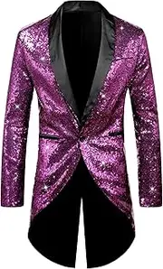 [Lars Amadeus] Sequin Tailcoat for Men's Shawl Lapel Shiny Sparkly Party Disco Wedding Tuxedo