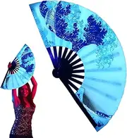 [Generic] Large Hand Fan - Glowing Chinese Kung Fu Tai Chi Craft Fan | Multi-Color Wedding Home Decoration Stage Performance Show Fluorescent Props For Dancing
