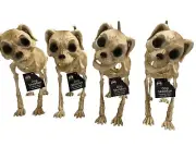 NEW Set of 4 Dog Skeleton Halloween Decor Posable Head Jaw Tail 10 in x 18 in