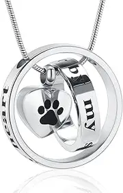 memorial jewelry Forever in My HeartNo Longer by My Side Cremation Pet Urn Necklace Screw Opens and Lock Ashes Pendant Jewelry for Dog Cat (Silver)