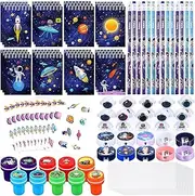 Faccito 86 Sets Outer Space Stationery Set Science Astronaut Classroom Reward Gifts Prizes Party Favors Include Notepads Pencils Stampers Sharpener Stickers Model Toys Goodie Bags