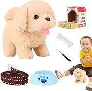 Walking Toy Dog | Interactive Electronic Plush Pet | Electronic Interactive Walking Barking Tail Wagging Animals Dog with Rope for Kids, Toddler
