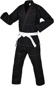 [Knockout Fight Gear] Brazilian Jiu Jitsu Gi for Men & Women Uniform Kimonos Medium Weight, Preshrunk with Free White Belt