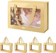 PETSLOVE 5 Count Gold Gift Boxes with Window, Gift Boxes with Lid and Handle, Clear Magnetic Gift Box for Present,Bridesmaid Proposal (27.94x20.32x8.13 CM）