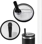 2 Pcs 40 oz Tumbler Flip Straw Lid with 2Pcs Straws，Replacement fit for Stanley Quencher,Reusable Tumbler Cover，Spill Proof Splash Resistant Tumbler Lids (Black)