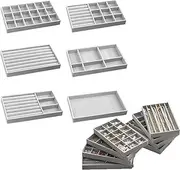 WEZCHUGHAOL Velvet Jewellery Storage Trays, Set of 6, Stackable Organiser for Drawers, Grey