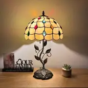 Tiffany Style Table Lamp Gold Stained Glass Crystal Beans LED Bulb Included H22"