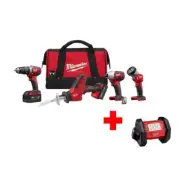 Milwaukee Hammer Drill/Hackzall/Impact Driver/Light Combo Kit + LED Flood Light