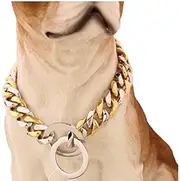 Durable Walking Dog Training Collar 15mm Strong Stainless Steel Cuban Link Slip Choker Chain for Pitbull German Shepherd and Medium Large Dogs (24inch (Fits Dogs Neck 20in-22in), Silver and Gold)