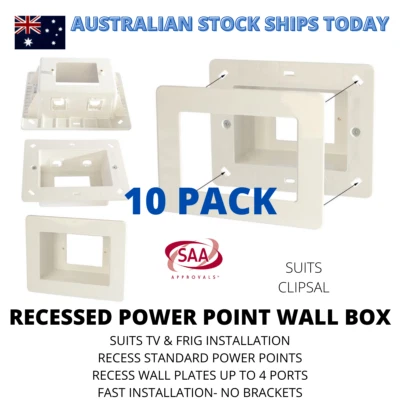 10 x Recessed Power Point Box Wall Plate GPO TV AV Hidden GPO TV Frig