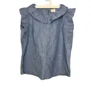 J. Crew Crewcuts NWT Girls Blue Chambray Flutter Sleeve Top. Size XL